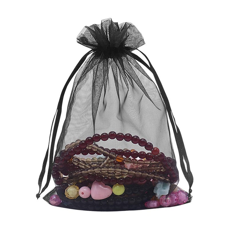 HRX Package Black Organza Bags 5x7 inch 100pcs, Mesh Candy Bags Jewelry Pouches Drawstring Empty Sachet for Present Wedding Giveaways - Image 4